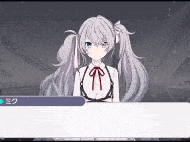 a girl in a white shirt with a red bow is talking to someone