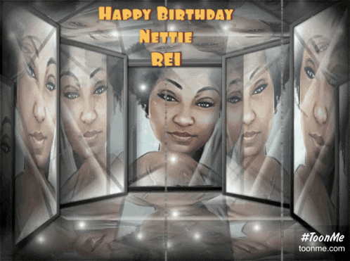 a picture of a woman with the words happy birthday nette rei on it