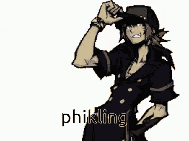 a pixel art drawing of a man with the word phikling written below him