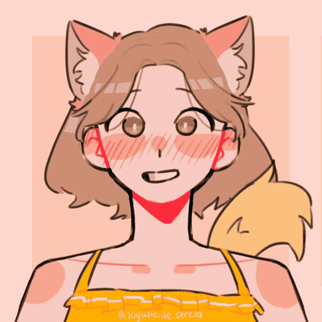 a drawing of a girl with fox ears and a tail