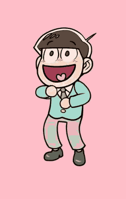 a cartoon character is standing on a pink background and laughing .