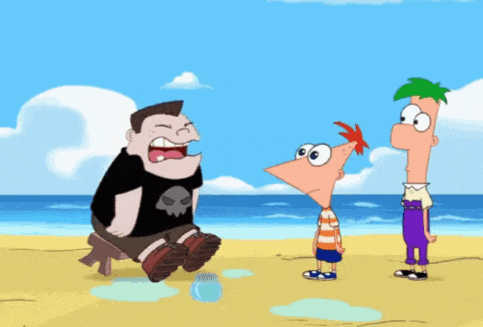 perry the platypus and phineas and ferb are standing on a beach