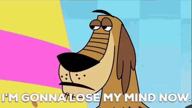 a cartoon dog saying i 'm gonna lose my mind now