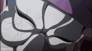 a close up of a person 's face with a purple background and a crack in it .