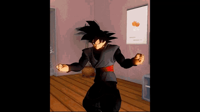 a cartoon character is jumping in a room with a tv in the background