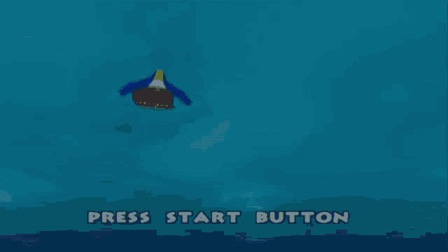 a cartoon of a penguin in the water with the words press start below
