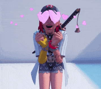 a girl with a sword and hearts on her eyes