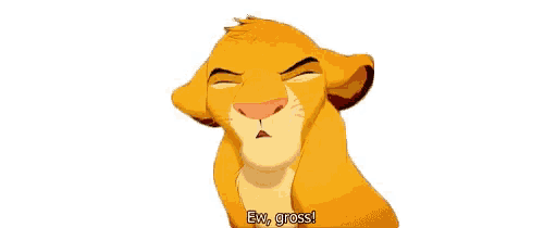 simba from the lion king is yawning with his mouth open and says ew , gross .