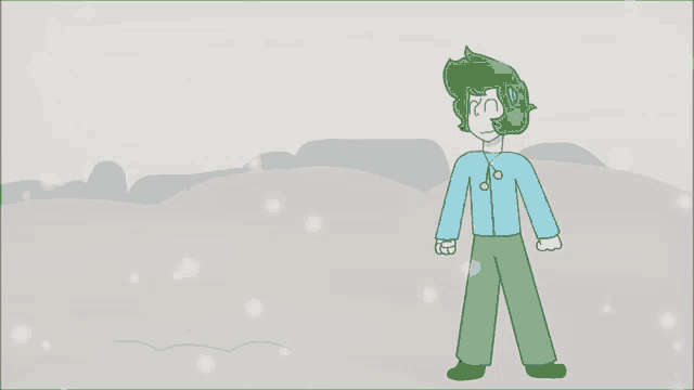 a cartoon of a man standing next to a girl in the snow