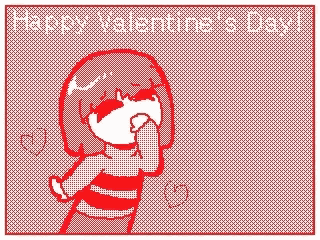a pixel art drawing of a girl holding a red heart in her hand .