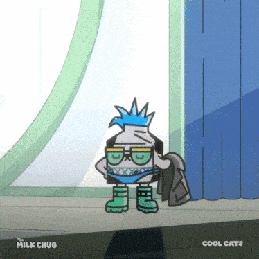 a cartoon character from the milk chug cool cats holding a jacket
