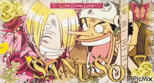 a picture of two cartoon characters with the name sanuso on the bottom