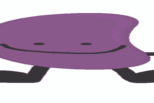 a purple bean with black legs and arms is smiling .