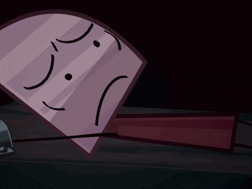 a cartoon drawing of a purple object with a surprised face