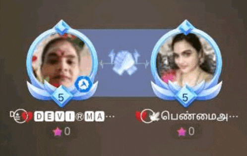 two women are standing next to each other in a video game with their faces in a circle .