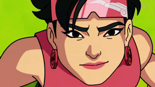 a cartoon drawing of a woman with a headband and earrings