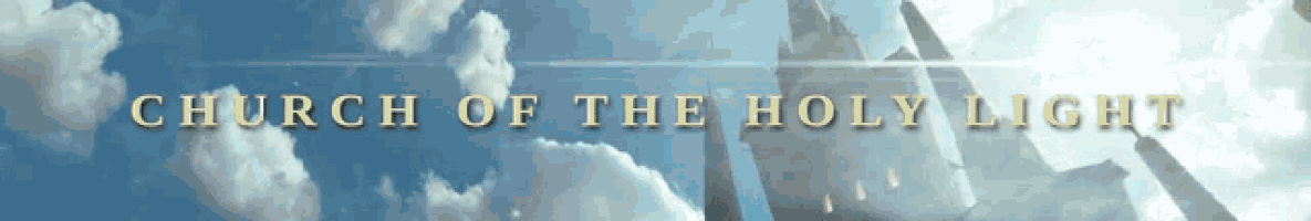 a church of the holy light sign with a blue sky