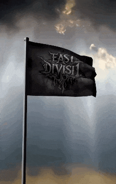 a black flag that says east division is flying in the wind