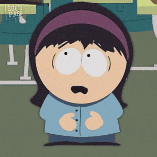 a cartoon character from south park is standing on a tennis court