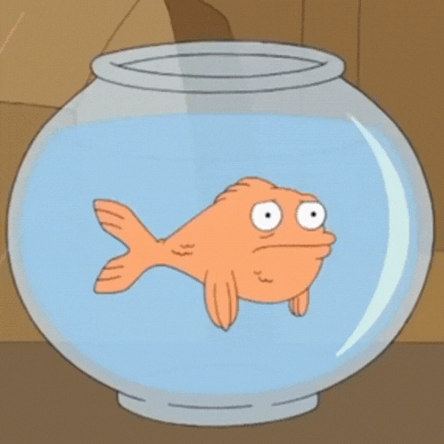 a cartoon fish is swimming in a glass bowl of water