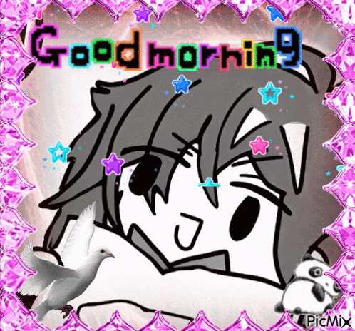 a picture of a girl with the words good morning