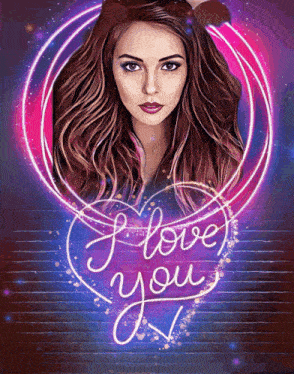 a painting of a woman with the words i love you written in a heart