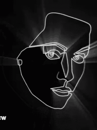 a black and white drawing of a person 's face with a light coming out of it