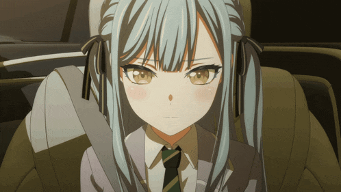 a girl with blue hair is wearing a tie
