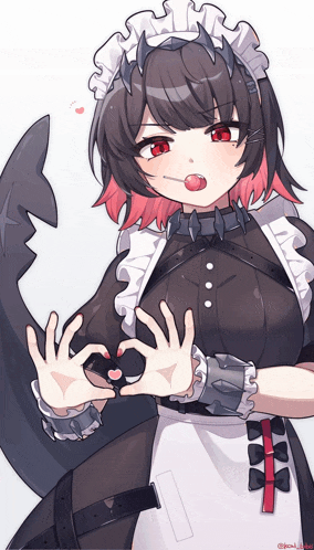 a girl in a maid costume is making a heart with her hands