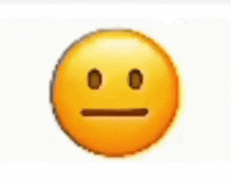 a yellow smiley face with a slight smirk on its face is on a white background .