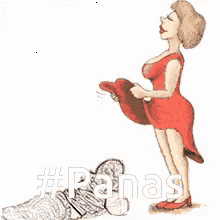 a cartoon of a woman in a red dress standing next to a man