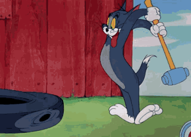 Hammer Tom And Jerry GIF - Hammer Tom And Jerry Cat GIFs