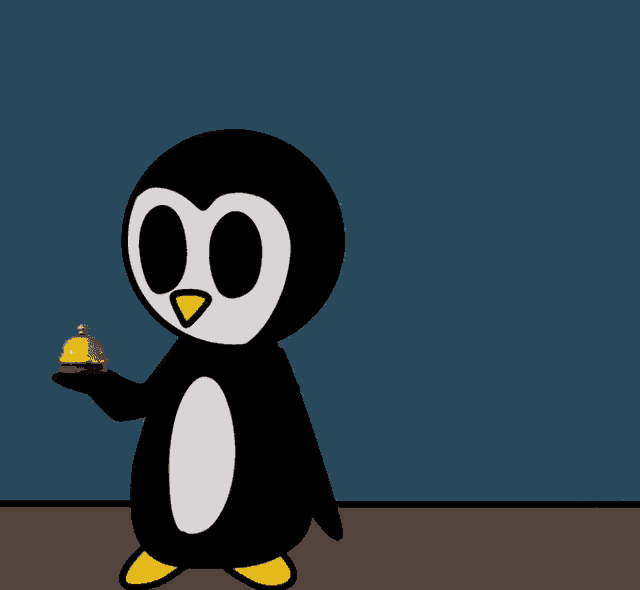 a cartoon of a penguin standing in front of a microwave with a yellow screen that says ' cooking ' on it