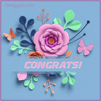 a congratulations card with flowers and butterflies