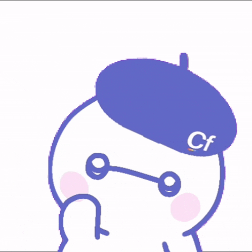 a cartoon character wearing a purple hat with cf on it