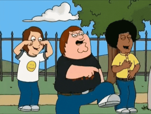 a cartoon of peter griffin standing next to two other cartoon characters