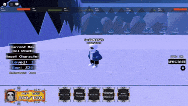 a screenshot of a video game with a character named sans standing in the snow