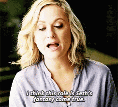 a woman is saying i think this role is seth 's fantasy come true .
