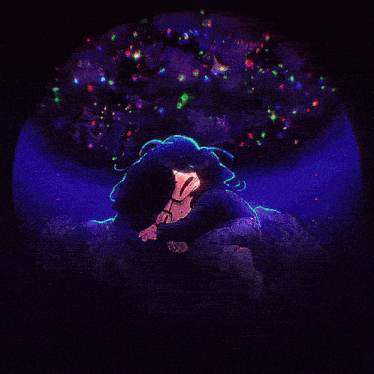 a drawing of two people hugging each other in a dark room