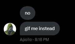 a screenshot of a text from apollo 8:16 pm