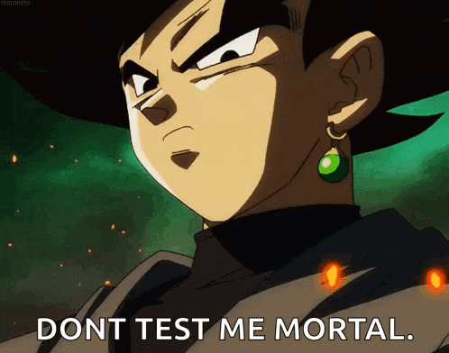 a close up of a cartoon character with the words `` dont test me mortal '' .