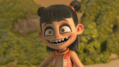 a close up of a cartoon character with a big smile