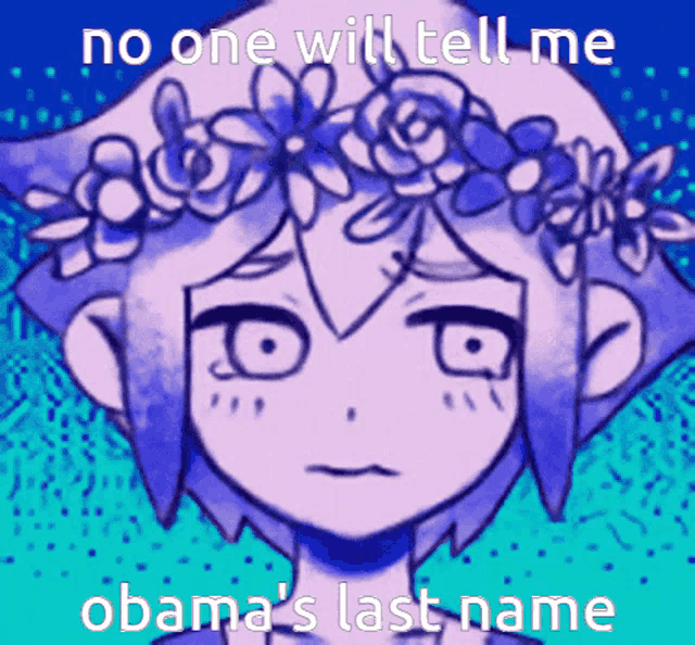 a drawing of a girl with a flower crown on her head and the words no one will tell me obama 's last name