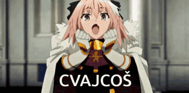 a cartoon character with a surprised look on her face and the word cvajcos written below her