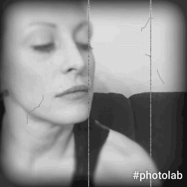 a black and white photo of a woman with the hashtag #photolab on the bottom