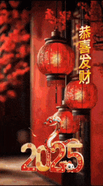 a chinese new year greeting card with lanterns and the number 2025 .