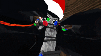 a cartoon character wearing a santa hat and christmas lights