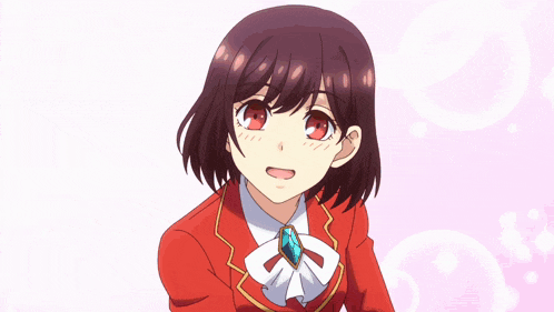 a girl in a red school uniform is surrounded by stars