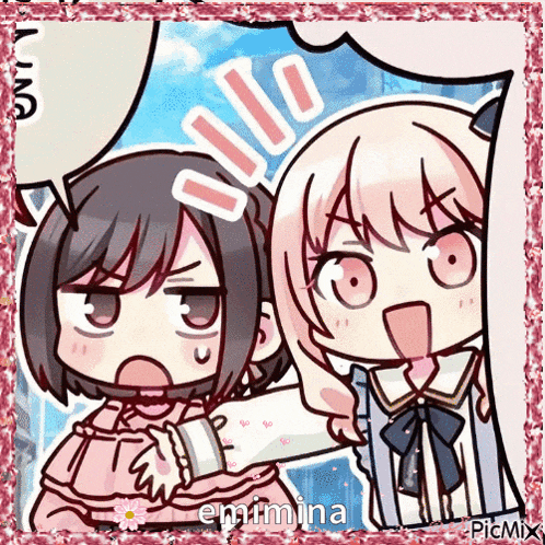 a cartoon of two girls with the name emmina on the bottom