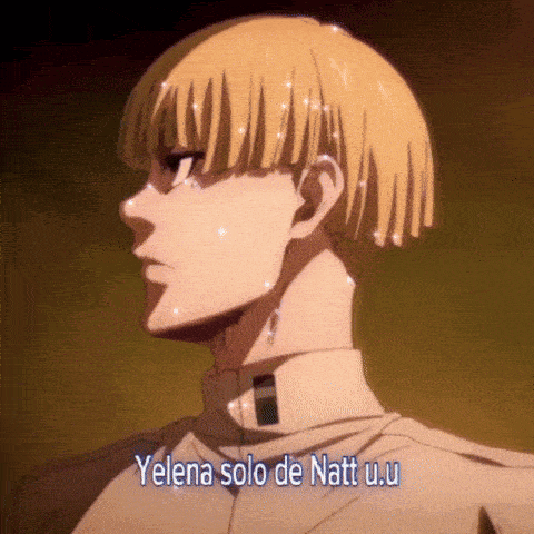 a close up of a person 's face with the words " yelena solo de natt u.u " written below it